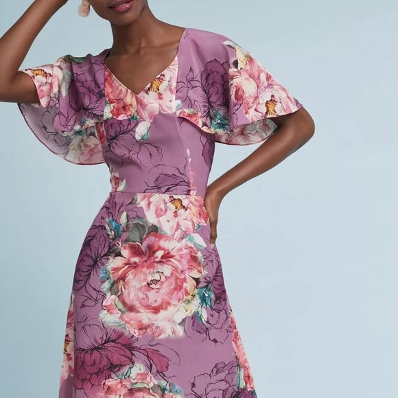 Anthropologie Purple Floral Midi Dress - Picture 9 of 9
